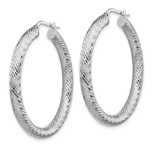 14k 4x30mm White Gold Diamond-cut Round Hoop Earrings 41.25 L x 39.75 mm W